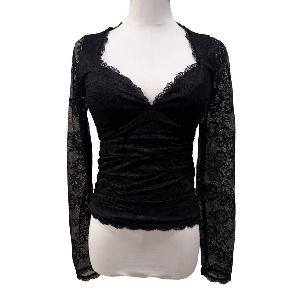 Abercrombie & Fitch Black Zoe Bra Free Long Sleeve V Neck Lace Top Whimsigoth S